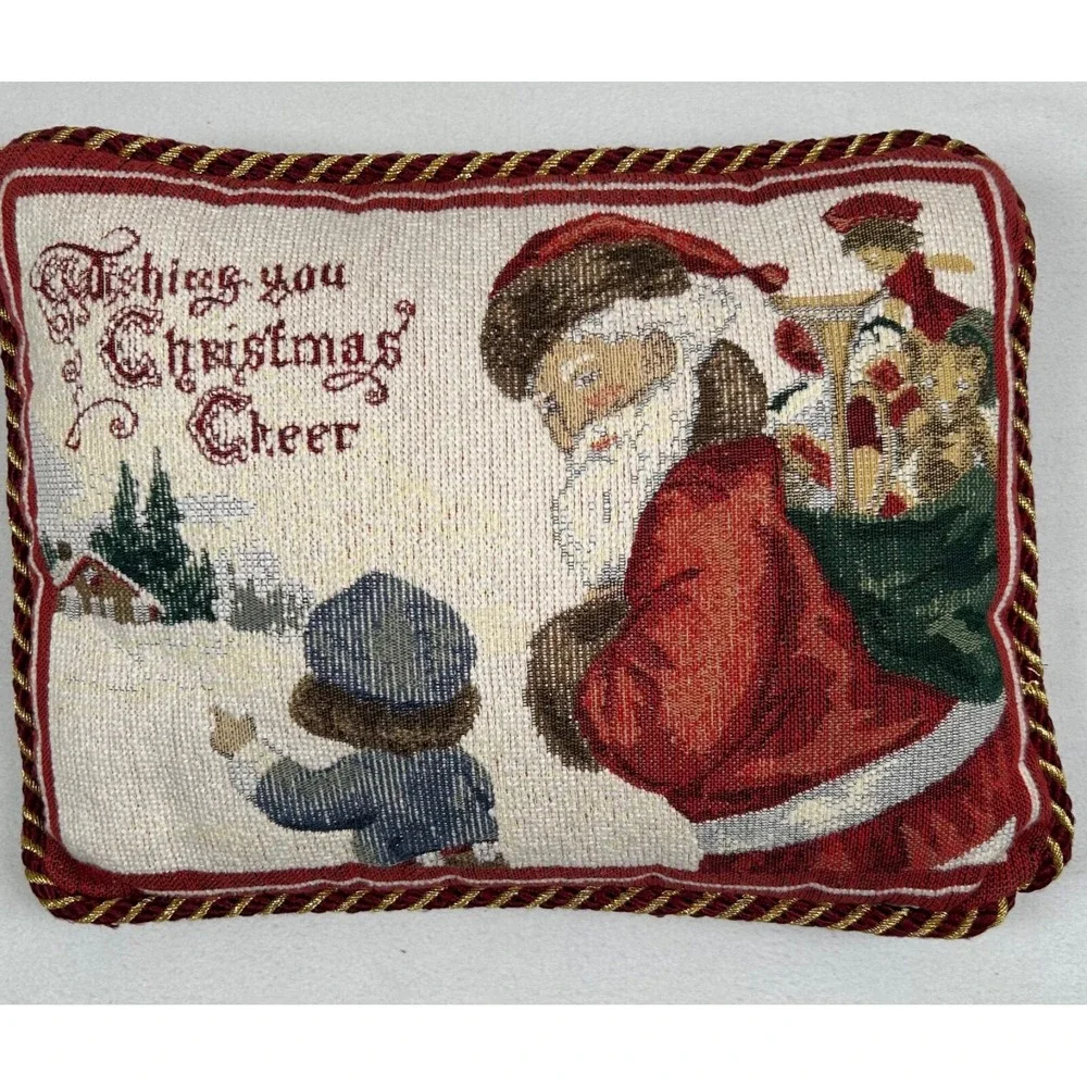 Tapestry Throw Pillow Santa Presents Wishing You Christmas Cheer Holiday 16 x 13